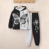 abordables Dessins animés 3D de fille-Fille 3D Papillon Ensemble sweat à capuche et pantalon de survêtement manche longue 3D effet Printemps Automne Actif Mode Le style mignon Enfants 3-12 ans Fermeture Eclair Capuche Extérieur Plein Air
