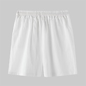 baratos Clássico-Homens Calção Shorts de linho Shorts de verão Com Cordão Cintura elástica Tecido Conforto Curto Casual Diário Feriado Misto de Algodão e Linho Moda Estilo Clássico Preto Branco