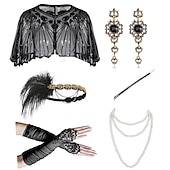 abordables Chales &amp; Envoltorios-Elegante Vintage 1920s Guantes Collar Diadema de estilo flapper Collar Pendiente El gran Gatsby Invitado a la boda Pluma Cuentas Mujer Año Nuevo Mascarada Rendimiento Recepción de Boda Despedida de