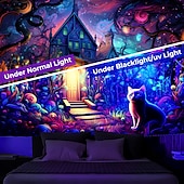 billige Blacklight -billedvev-blacklight billedvev uv reaktiv glød i mørket glød party neon magisk slott katt natur psykedelisk trippy tåkete hengende billedvev veggkunst veggmaleri for stue soverom