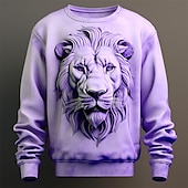 baratos Moletons 3D masculinos-Homens Gráfico Leão camisolas Moletom Manga Longa Moletom Gola Redonda Moda Diário Casual Impressão 3D Férias Feriado Para Noite Imprimir Primavera &amp; Outono