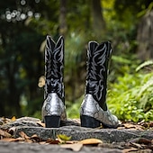 levne Cowboy &amp; Western Boots-Pánské Boty Kovbojské boty Denní nošení Rande PU Stříbrná Zlatá Podzim Zima
