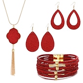 abordables Accesorios usables-Conjunto de joyería de cuero, aleación de polvo de oro, collar, pendientes, collar, pulsera, conjunto combinado