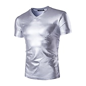 abordables Hauts-Rétro Vintage Années 1980 Couleur métalique brillante T-shirt Disco Couleur Unie Col rond Déguisement Homme Carnaval Performance Club Défilé de la Fierté Adulte T-shirt Été