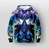 billiga Pojkens 3D Vision &amp; Geometri-Pojkar 3D Geometrisk Huvtröja Pullover Långärmad 3D-tryck Vår Höst Mode Streetwear Häftig Barn 3-12 år Huva Utomhus Ledigt Dagligen Normal