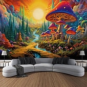 billiga Blacklight tapestries-blacklight gobeläng uv reaktiv glöd i mörkret glöd fest neon svamp väg landskap psykedelisk trippy dimmigt hängande gobeläng väggkonst väggmålning för att leva