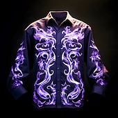 abordables Patrón 3D-Hombre Fuego Camisa Abotonar la camisa Manga Larga Artístico Abstracto Ropa Cotidiana Noche Otoño invierno Cuello Vuelto Estampado Abotonar Morado Fucsia Verde Trébol