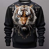 abordables Estampado animal-Hombre Graphic Tigre Sudaderas Sudadera con capucha Manga Larga Camisa de entrenamiento Cuello Barco Moda Diario Casual Impresión 3D Vacaciones Festivos Noche Estampado Primavera &amp; Otoño