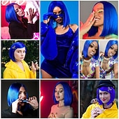 levne Paruky filmových postav-Coraline paruka kostýmový náhrdelník modré bob paruky pro ženy a dívky krátká rovná barevná paruka s třásněmi na tematickou kostýmovou párty karneval (pouze paruka) Halloween paruky