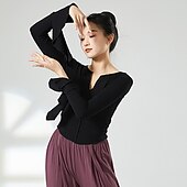 お買い得  ダンス練習着-アクティブウェア 上着 ピュアカラー スプライシング 女性用 性能 訓練 長袖 ハイウエスト ポリエステル
