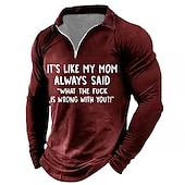 cheap Men&#039;s Fun Text Polo-Men&#039;s Funny Zip Polo Shirts Golf Shirt Long Sleeve Polo Shirts Collared Shirts Vintage Casual Festival Wear Party Outfits 3D Print Quarter Zip Polo Spring &amp; Summer Black Wine Navy Blue