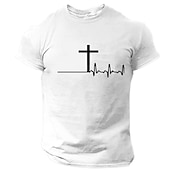  Herre Grafisk T-skjorte Kristent Kors Hjerterytme Design | Religiøs Tro Kortermet