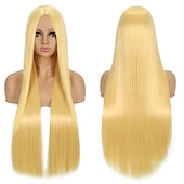 levne Párty paruky-Syntetická paruka Rovná střední část Strojně vyrobená paruka Dlouhá A1 A2 A3 A4 A5 Syntetické vlasy Ženské Cosplay Měkká párty blond růžová červená Halloween paruky