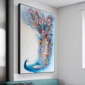 preiswerte Tiergemälde-Mintura handgefertigte abstrakte Tier-Pfau-Ölgemälde auf Leinwand, Wandkunst, Dekoration, modernes Bild für Heimdekoration, gerolltes, rahmenloses, ungedehntes Gemälde