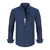abordables chemises sans repassage pour hommes-Homme Chemise Chemise habillée Uni Bureau &amp; Carrière Fête de mariage Noir Blanche Rose dragée bleu marine manche longue Revers Printemps &amp; Automne Vêtement Tenue