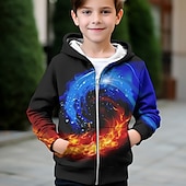 billiga Pojkens 3D Vision &amp; Geometri-Pojkar 3D Grafisk Huvtröja Kappa Ytterkläder Långärmad Höst Vinter Aktiv Streetwear Häftig Polyester Barn 3-12 år Blixtlås Gata Dagligen Normal