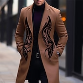 preiswerte leichter Herrenmantel-Herren Symbol Wintermantel Mantel warm halten Atmungsaktiv Komfortabel Vintage Geschäftlich Arbeit Tragen Sie, um zu arbeiten Ausgehen Tasche Bedruckt Herbst Winter Umlegekragen Langarm Rotblond