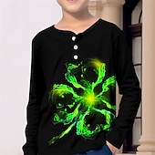 abordables Visión 3D y Geometría del Niño-San Patricio Chico 3D Trébol de Cuatro Hojas Camiseta henley Manga Larga Impresión 3D Primavera Otoño Deportes Moda Ropa de calle Poliéster Niños 3-12 años Cuello Barco Exterior Casual Diario Ajuste