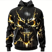 levne Halloween mikiny a svetry-Pánské Grafika Lebky Kapuce Kapucky Mikina Módní Denní Dlouhý rukáv Kapuce Dovolená Outdoorové sporty Streetwear Žlutá Rubínově červená Tisk Přední kapsa Jaro &amp; podzim Návrhář