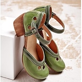cheap Block Heels-Women&#039;s Vintage Green Mary Jane Faux Leather Heels with Cutout Design and Adjustable Strap – Comfortable Retro Block Heel Shoes for Casual and Formal Occasions