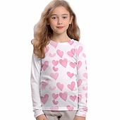abordables Vision 3D de la Fille &amp; Éclat-Saint Valentin Fille 3D Cœur Tee-shirts Chemises Rose manche longue 3D effet Automne Hiver Actif Mode Le style mignon Polyester Enfants 3-12 ans Col Ras du Cou Extérieur Casual du quotidien Standard