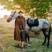 billige Kapper &amp; Kappene-Retro / vintage Kostymer i middelalderstil Renessanse Kappe hette kappe Sjale Viking Ranger Elven Helfarge Kostyme Herre Dame Keltisk Viking fantasi Halloween Karneval Karneval Ytelse Halloween Voksne
