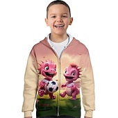 preiswerte Jungen 3D Tiere-Jungen 3D Karikatur Dinosaurier Fußball Kapuzenshirt Mantel Oberbekleidung Langarm Herbst Winter Aktiv Strassenmode Cool Polyester kinderkleidung 3-12 Jahre Reissverschluss Strasse Täglich Regular Fit