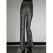 cheap Bottoms-Metallic Sparkle Pants Sheer Mesh Rhinestone Cover Up Disco Solid Color Women&#039;s Party Club Pride Parade Adults&#039; Pants