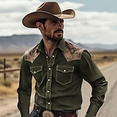 preiswerte Westernhemden für Herren-Herren Cowboy Hemd Westernhemd Cowboy-Shirt Langarm Tropisch Modisch Designer Outdoor Täglich Herbst Winter Umlegekragen Bedruckt Button-Down Schwarz Gelb Marineblau Grün