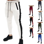 cheap Men&#039;s Active Pants-Men&#039;s Trousers Track Pants Jogging Pants Outdoor Athleisure Daily Sports Soft Comfortable Pocket Drawstring Elastic Waist Color Block Full Length Fashion Casual Activewear Wine Red Black Micro-elastic