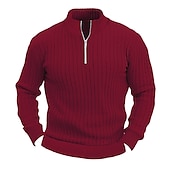 abordables suéter de los hombres-Hombre Prendas de punto Pull-over Estriado Tejer Regular Básico Plano Cremallera de un cuarto Mantiene abrigado Contemporáneo moderno Ropa Cotidiana Noche Ropa Otoño Invierno Negro Blanco M L XL