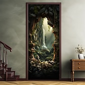 Недорогие Дверные чехлы-водопад пещера дверные покрытия фреска декор дверной гобелен дверной занавес украшение фон дверной баннер съемный для входной двери в помещении и на открытом воздухе украшение дома комнаты декор