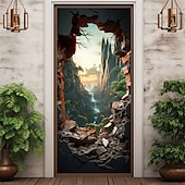 Недорогие Дверные чехлы-водопад пещера дверные покрытия фреска декор дверной гобелен дверной занавес украшение фон дверной баннер съемный для входной двери в помещении и на открытом воздухе украшение дома комнаты декор