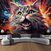 cheap Blacklight Tapestries-Blacklight Tapestry UV Reactive Glow in the Dark Glow Party Neon Painting Cat Portrait Nature Psychedelic Trippy Misty Hanging Tapestry Wall Art Mural for Living Room Bedroom