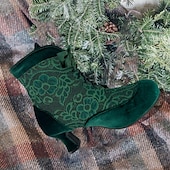 economico anni 1930-Per donna Stivali Taglie Forti Stivali con Tacco All&#039;aperto Feste San Valentino Tronchetti Tacco a Spillo Basso Punta Tonda Elegante Vintage Moda Pizzo Camoscio Allacciatura Nero Rosso Verde