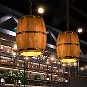 billige Lyktedesign-tre vinfat lysekrone bar kafélys vintage rustikk vinfat dekor hengelys kjøkken lysarmaturer pendel lampe fat skygge tak lys gårdshus pendel lys 110-240v