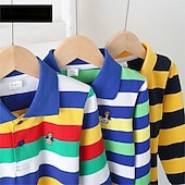 billiga T-shirts och skjortor för pojkar-Barn Pojkar T-shirt Tee Tecknat Rand Långärmad Knapp Bomull Barn Top Skola Förtjusande Dagligen Vår Höst GUCI långärmade tjocka ränder 7-13 år