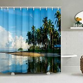 abordables Cortinas de ducha-Cortina de Ducha con Ganchos 180cm*180cm(70&quot;*70&quot;) Poliéster Lavable Impermeable Patrón de Conchas de Playa del Océano Decoración para Baño