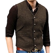 abordables Gilets-Homme Gilet Usage quotidien Vacances Sortie Mode basique Printemps &amp; Automne Bouton Polyester Confortable Plein Boutonnage Simple Col V Standard Noir Rouge Marine foncé Bleu Océan Gilet