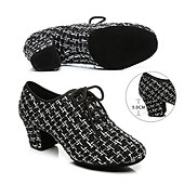 abordables Chaussures de danses latines-Chaussures de danse latine en tweed pour femmes – Chaussures à talons à lacets avec semelle en daim pour danseuses professionnelles