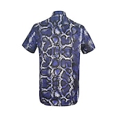 cheap Animal Print-Men&#039;s Snake Skin Pattern Shirt Western Shirt Button Up Shirt Short Sleeve Abstract Daily Wear Going out Weekend Autumn / Fall Turndown Print Button-Down Navy Blue Blue Brown
