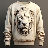 baratos Moletons 3D masculinos-Homens Gráfico Leão camisolas Moletom Manga Longa Moletom Gola Redonda Moda Diário Casual Impressão 3D Férias Feriado Para Noite Imprimir Primavera &amp; Outono