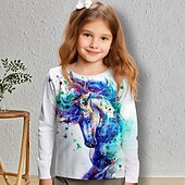 abordables Animaux 3D de Fille-Fille 3D Cheval Tee-shirts Chemises manche longue 3D effet Printemps Automne Actif Mode Le style mignon Enfants 3-12 ans Col Ras du Cou Extérieur Casual du quotidien Standard