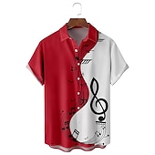 abordables Musique et guitares-Homme Notes de Musique Chemise Chemise Boutonnée Manche Courte Occasionnel Tenue quotidienne Sortir Week-end Automne Col Rabattu Imprimé Boutonné Noir Rouge Marine foncé Bleu Vert