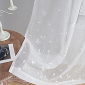 abordables Voilages-Rideau semi-transparent blanc brodé de feuilles, ensemble de rideaux à passe-tringle, panneau de fenêtre, drapé pour chambre de fille/chambre d&#039;enfant/crèche/salon 1 panneau