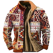 levne Vintage etnické mikiny-Pánské Grafika Etno Mikiny Mikina na zip Fleecová bunda Svrchní oblečení Dlouhý rukáv Mikina Stojáček Denní Na běžné nošení Vintage Retro Dovolená Jdeme ven Fleece Zima