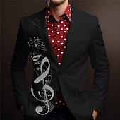 preiswerte Herren bedruckte Blazer-Herren Musiknoten Langarm Umlegekragen Geschäftlich Arbeit Büro-Outfit Ausgehen Knöpfe Druck Mehrere Taschen