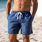cheap Holiday-Men&#039;s Shorts Linen Shorts Summer Shorts Beach Shorts Drawstring Elastic Waist Straight Leg Plain Comfort Breathable Above Knee Casual Daily Holiday Fashion Classic Style Black White