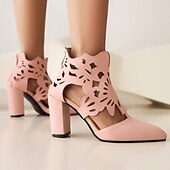 cheap Ankle Boots-Women&#039;s Black Cutout Block Heel Pumps – Stylish Pointed Toe Shoes with Floral Design for Parties or Evening Wear