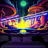 billige Blacklight -billedvev-blacklight billedvev uv reaktiv glød i mørket glød fest neon sopp natur landskap psykedelisk trippy tåkete hengende billedvev veggkunst veggmaleri for stue soverom